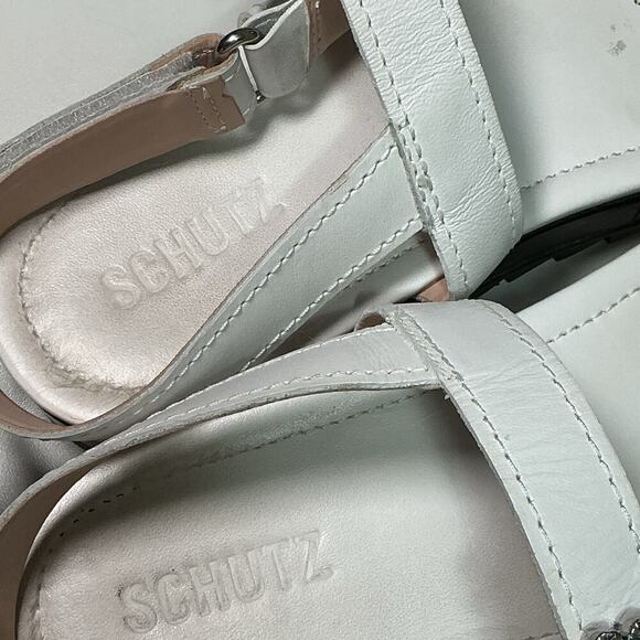 Schutz Ruth Embellished Leather Flatform Slingback Sandals White Crystal 7.5 - Picture 14 of 15